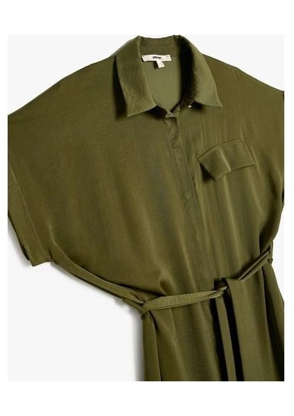 Midi Gömlek Elbise Kemer Detaylı Kısa Kollu Aerobin Kumaş indirimleri