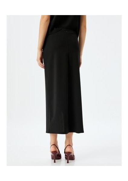 Slim Fit Drapeli Midi Boy Asimetrik Kruvaze Etek