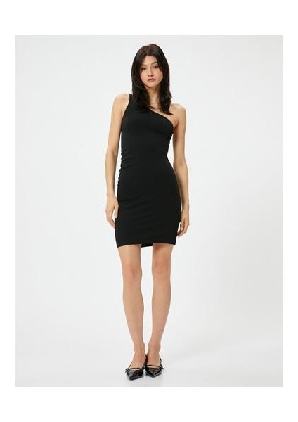 Tek Omuz Elbise Mini Slim Fit