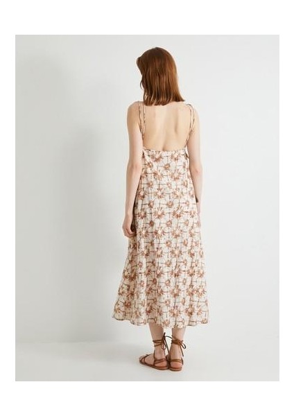 Askılı Uzun Elbise V Yaka Püskül Detaylı