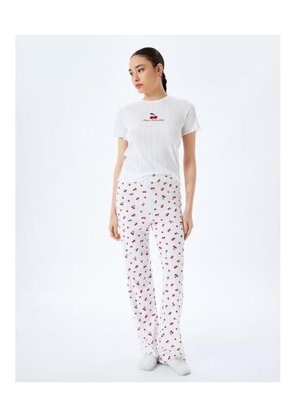 Kiraz Baskılı Pamuk Karışımlı 2'li Pijama Takımı