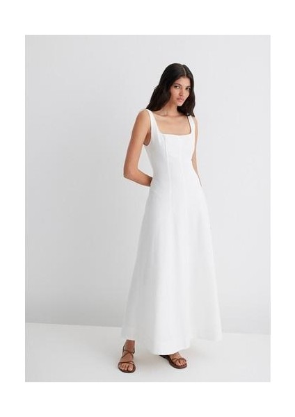 Askılı Beyaz Uzun Elbise 1310479-620