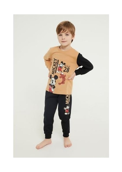 Lisanslı Bej Erkek Çocuk Uzun Kol Pijama Takım