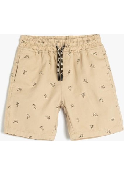 Beli Bağcıklı Cep Detaylı Pamuklu Desenli Şort fırsatları