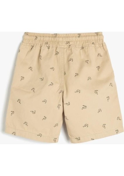 Beli Bağcıklı Cep Detaylı Pamuklu Desenli Şort indirimleri