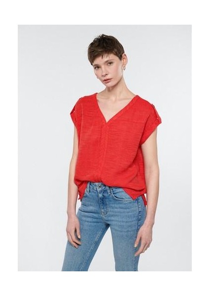V Yaka Kırmızı Bluz 122504-30648