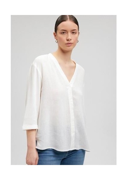 V Yaka Ekru Bluz 1210798-70057
