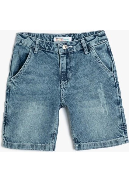 Kot Şort Yıpratılmış Detaylı Cepli Pamuklu fırsatları