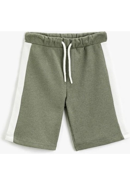 Beli Bağlamalı Şort Kontrast Renkli Dokulu modelleri