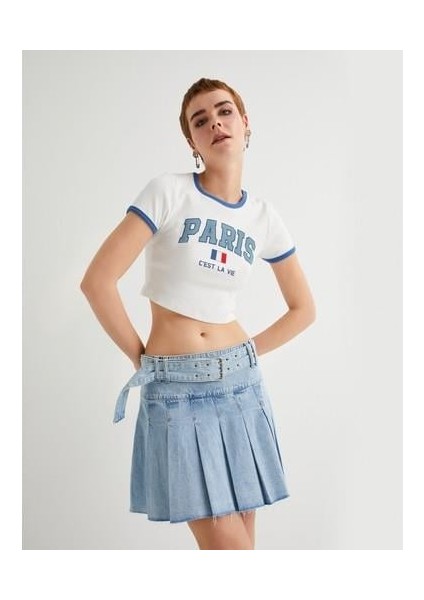 Pileli Kot Etek Mini Kemer Detaylı