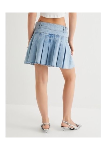 Pileli Kot Etek Mini Kemer Detaylı