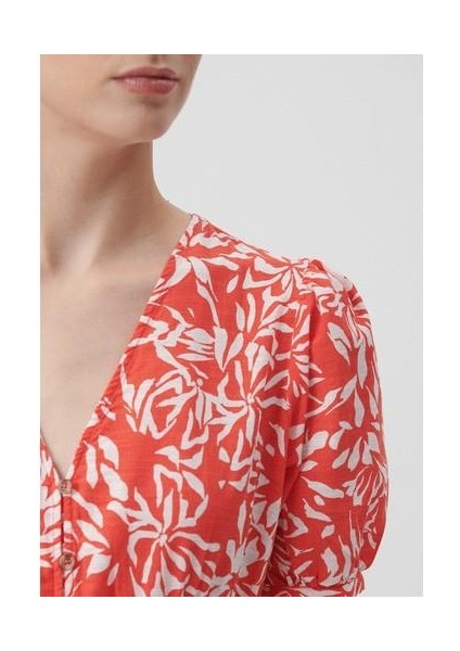 Kadın V Yaka Baskılı Kırmızı Elbise 1310383-85891