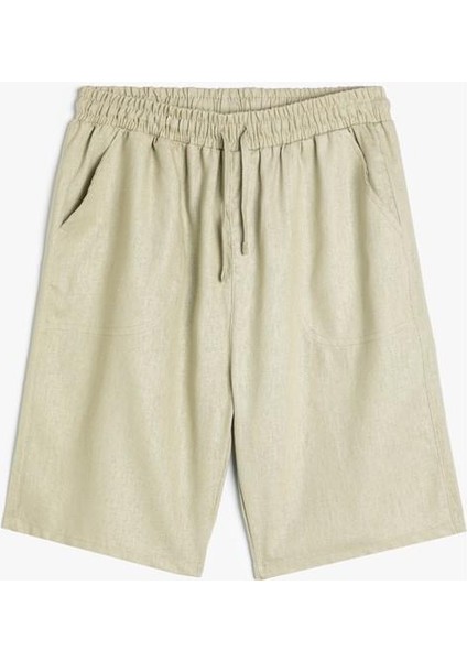 Keten Şort Beli Bağlamalı Cepli Rahat Kesim fırsatları