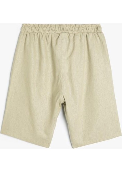 Keten Şort Beli Bağlamalı Cepli Rahat Kesim