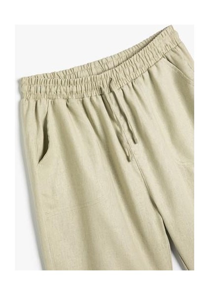 Keten Şort Beli Bağlamalı Cepli Rahat Kesim