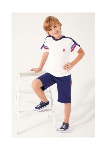 Coffee With White Stripe Krem Erkek Çocuk Bermuda Takım