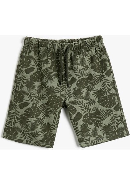 Palmiye Desenli Şort Diz Üstü Beli Bağlamalı modelleri