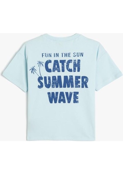 Oversize Tişört Kısa Kollu Bisiklet Yaka Yaz Baskı Detaylı Pamuklu