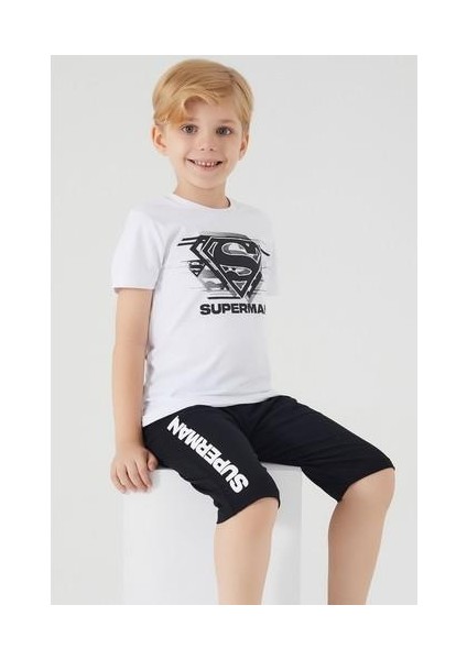 Hero Superman Beyaz Erkek Çocuk Kapri Takım fırsatları