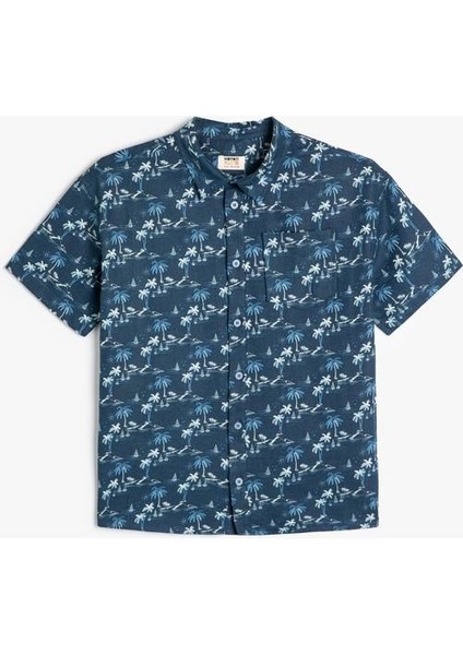 Keten Gömlek Kısa Kollu Palmiye Baskılı fırsatları