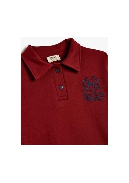 Oversize Polo Sweatshirt Uzun Kollu Işleme Detaylı Düğmeli fırsatları