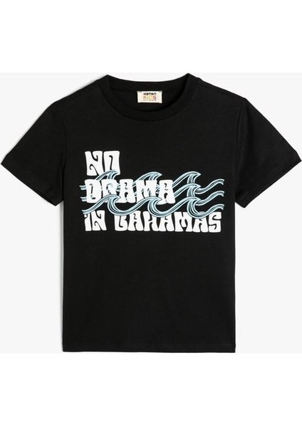 Tişört Slogan Baskılı Kısa Kollu Bisiklet Yaka Pamuklu fiyatları