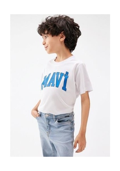 Mavi Logo Baskılı Beyaz Tişört 6610030-620