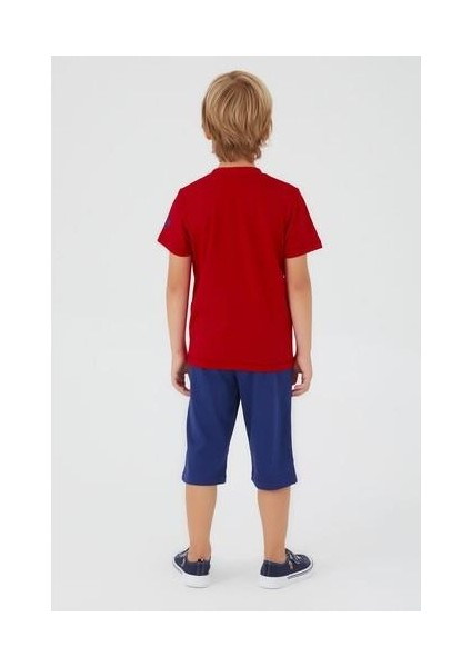 Dark Red Texture Kırmızı Erkek Çocuk Kapri Takım