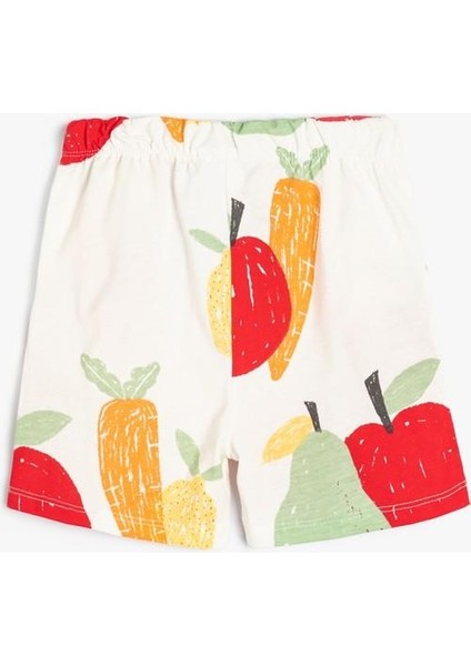 Şort Beli Bağlamalı Cepli Meyve Baskılı Pamuklu indirimleri