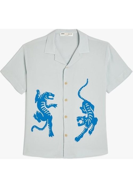 Viskon Gömlek Kısa Kollu Kaplan Baskılı Cep Detaylı fırsatları