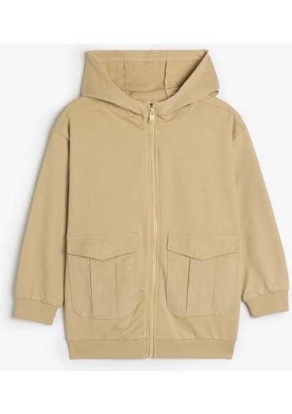 Oversize Kapşonlu Fermuarlı Sweatshirt Cepli Uzun Kollu Pamuklu Şardonlu fırsatları