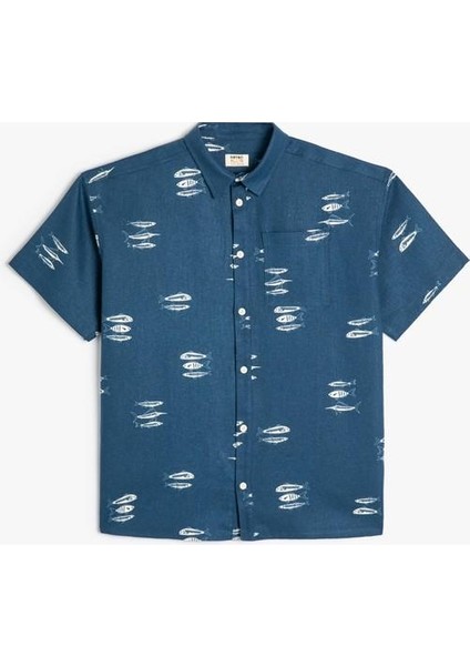 Oversize Gömlek Kısa Kollu Balık Desenli Tek Cepli fırsatları