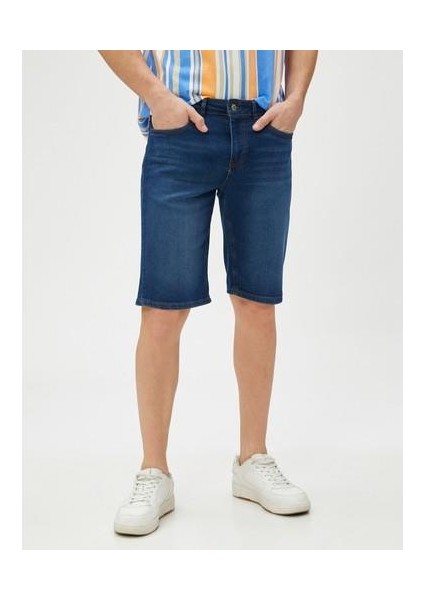 Kot Şort Düğmeli Cep Detaylı Pamuklu