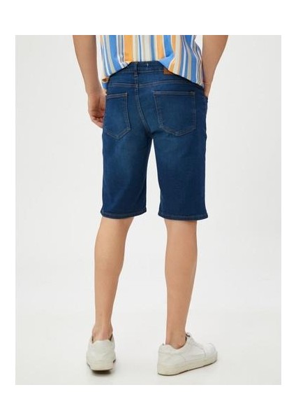 Kot Şort Düğmeli Cep Detaylı Pamuklu