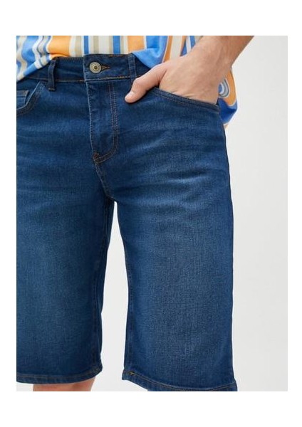 Kot Şort Düğmeli Cep Detaylı Pamuklu