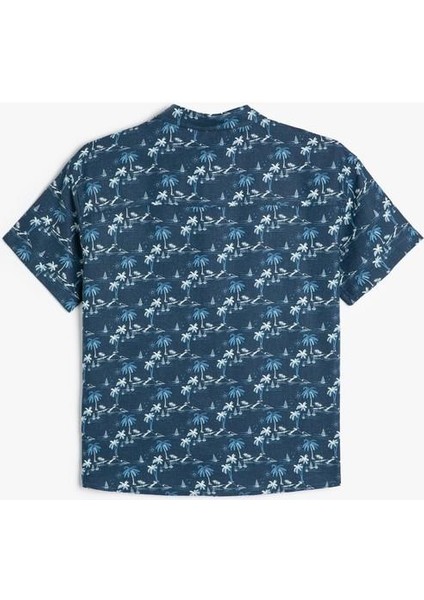 Keten Gömlek Kısa Kollu Palmiye Baskılı indirimleri