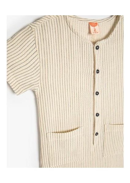 Tulum Bisiklet Yaka Kısa Kollu Pamuklu Düğme Detaylı