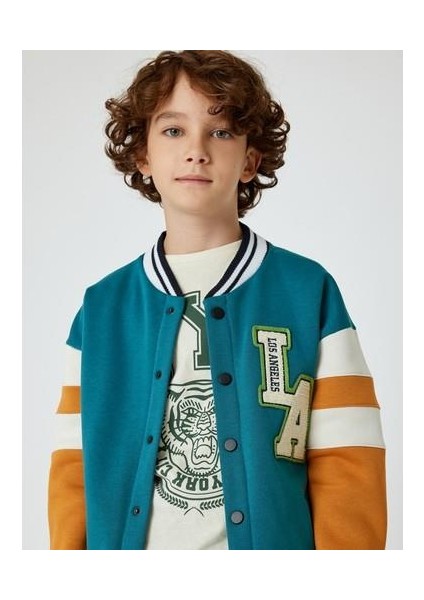 Kolej Bomber Ceket Aplike Detaylı Renk Kontrastlı