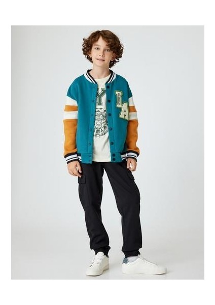 Kolej Bomber Ceket Aplike Detaylı Renk Kontrastlı