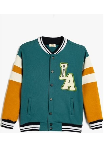 Kolej Bomber Ceket Aplike Detaylı Renk Kontrastlı