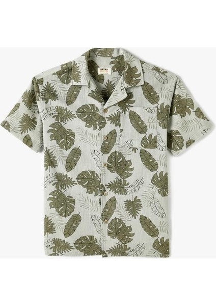 Kısa Kollu Gömlek Floral Baskılı Pamuklu Cep Detaylı fırsatları