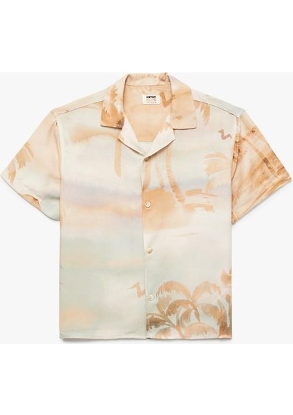 Desenli Düğmeli Kısa Kollu Viskon Gömlek fırsatları