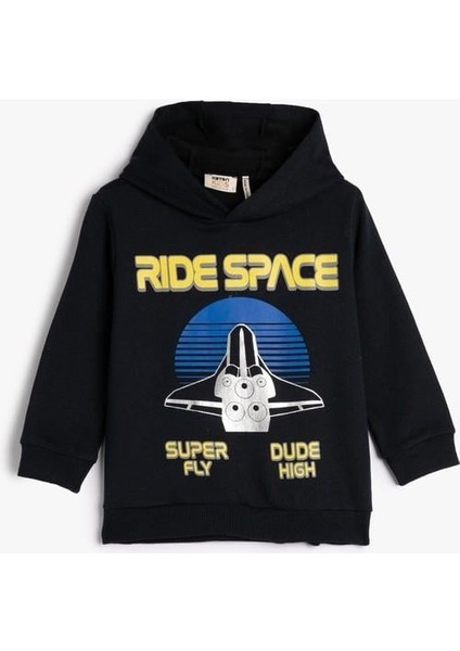 Kapşonlu Sweatshirt Şardonlu Uzay Temalı Baskılı fırsatları