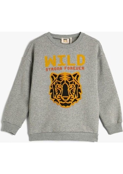 Sweatshirt Kaplan Baskılı Şardonlu Bisiklet Yaka fırsatları