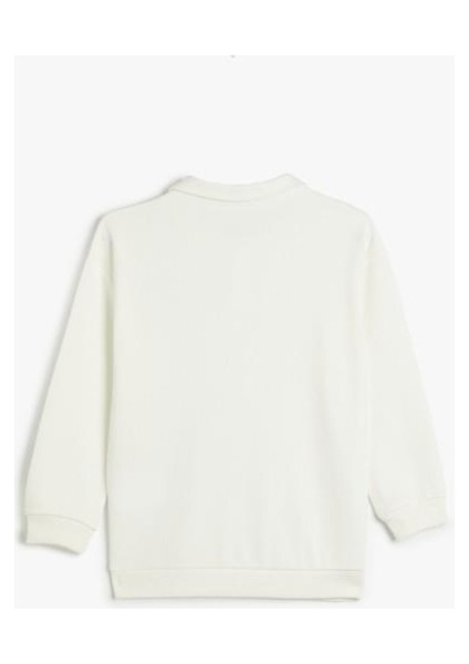 Polo Yaka Sweatshirt Köpek Baskılı Uzun Kollu Pamuklu indirimleri