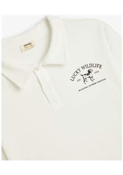 Polo Yaka Sweatshirt Köpek Baskılı Uzun Kollu Pamuklu