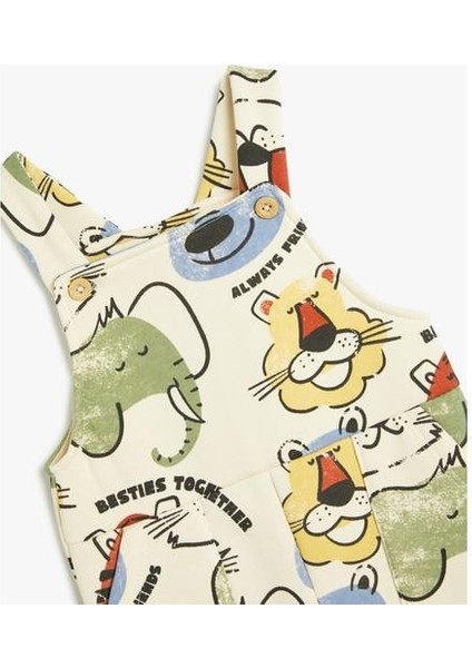 Askılı Uzun Tulum Salopet Hayvanlar Baskı Detaylı Şardonlu