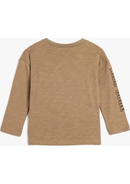 Tişört Uzun Kollu Bisiklet Yaka Ayıcık Baskı Detaylı Pamuklu fırsatları