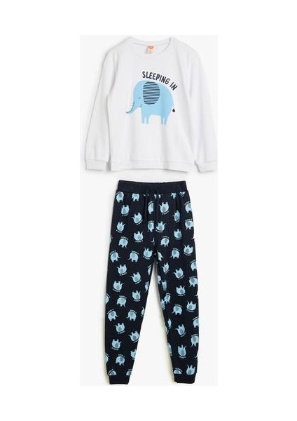 Pijama Takımı Fil Baskılı Uzun Kollu Bisiklet Yaka Pamuklu fırsatları