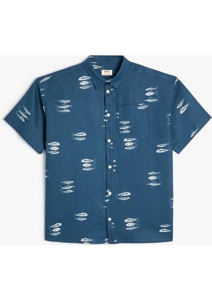Oversize Gömlek Kısa Kollu Balık Desenli Tek Cepli fırsatları